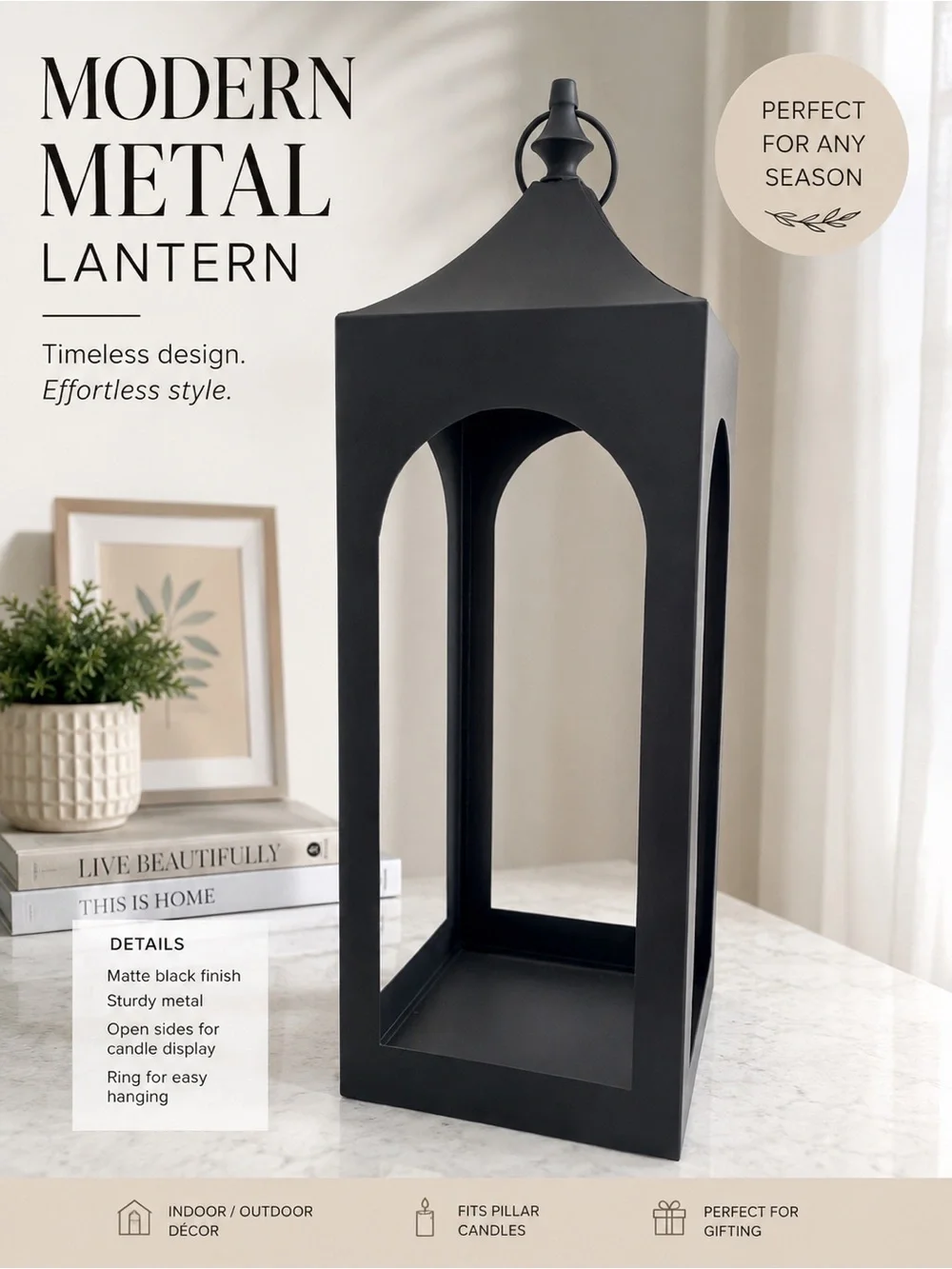 Modern Metal Lantern - Black by
